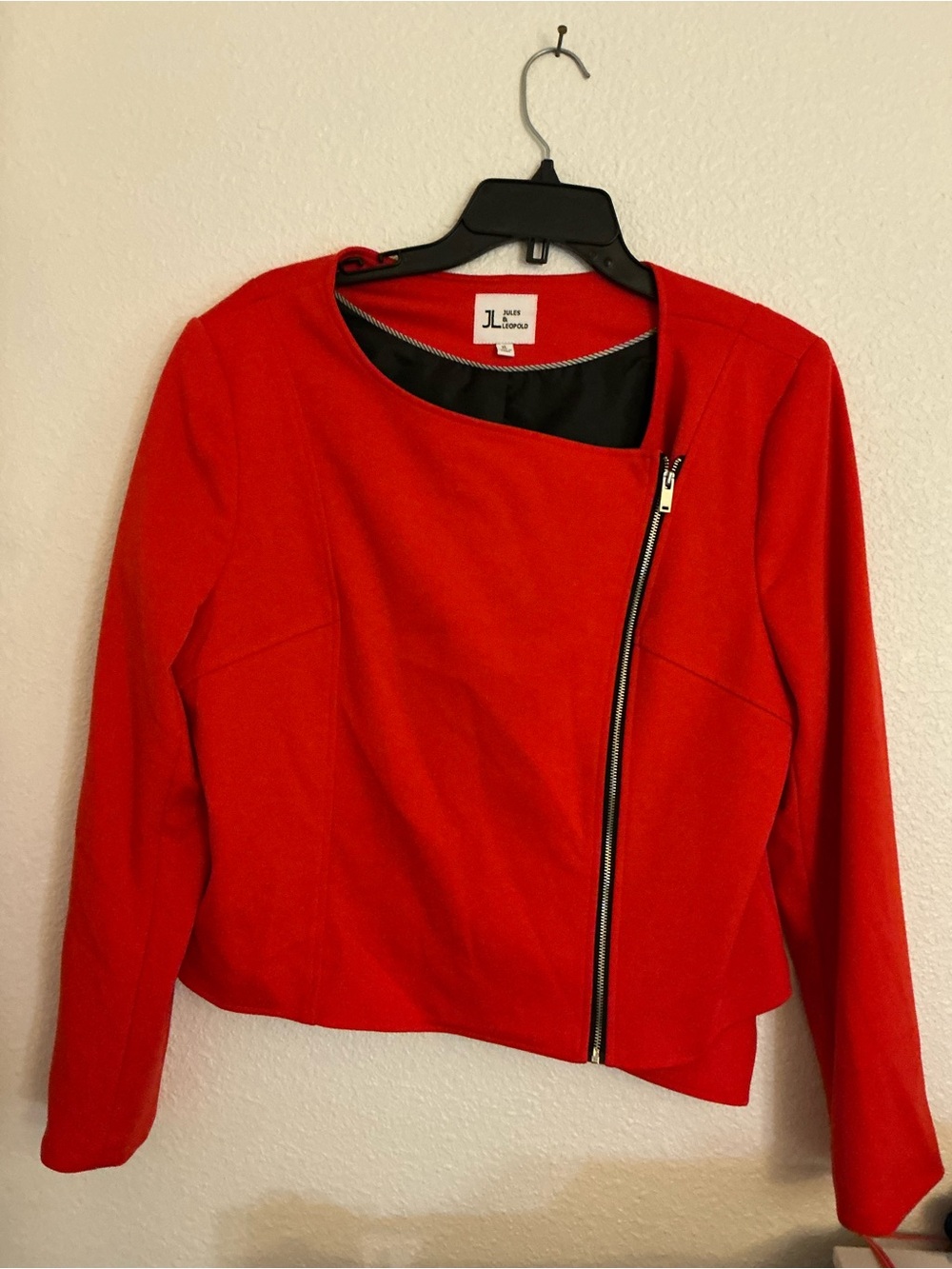Jules & Leopold Bright Red Faux Suede Asymmetrical Zip Moto Jacket XL